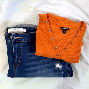 Long sleeve Henley and Jeans Shorts